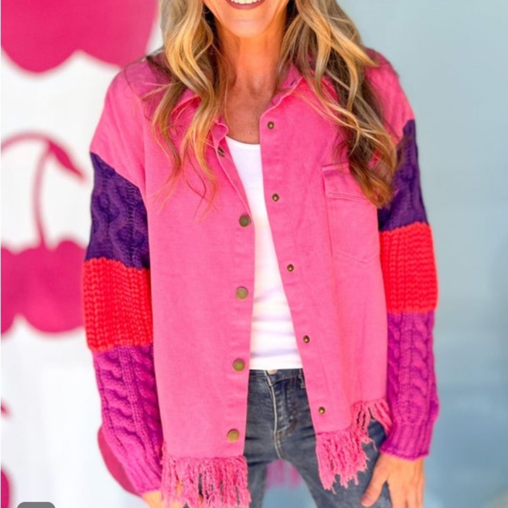 Umgee Color Block Sweater Shacket - Picture 2 of 8